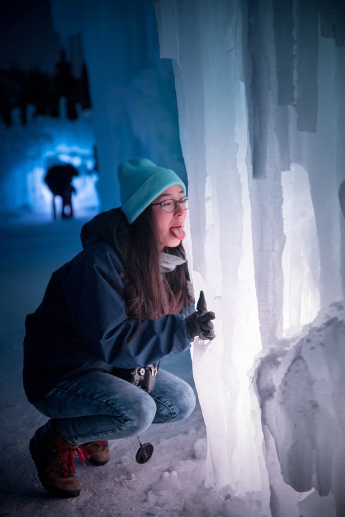 licking icicle at ice castles