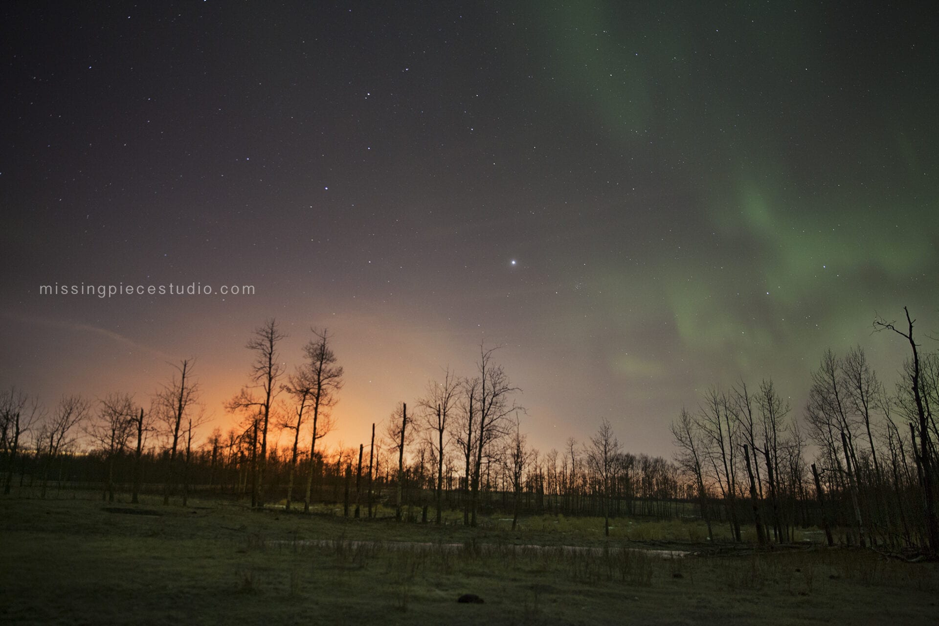 Northern lights aurora borealis) taken on a cold winter night at Elk Island in National Park